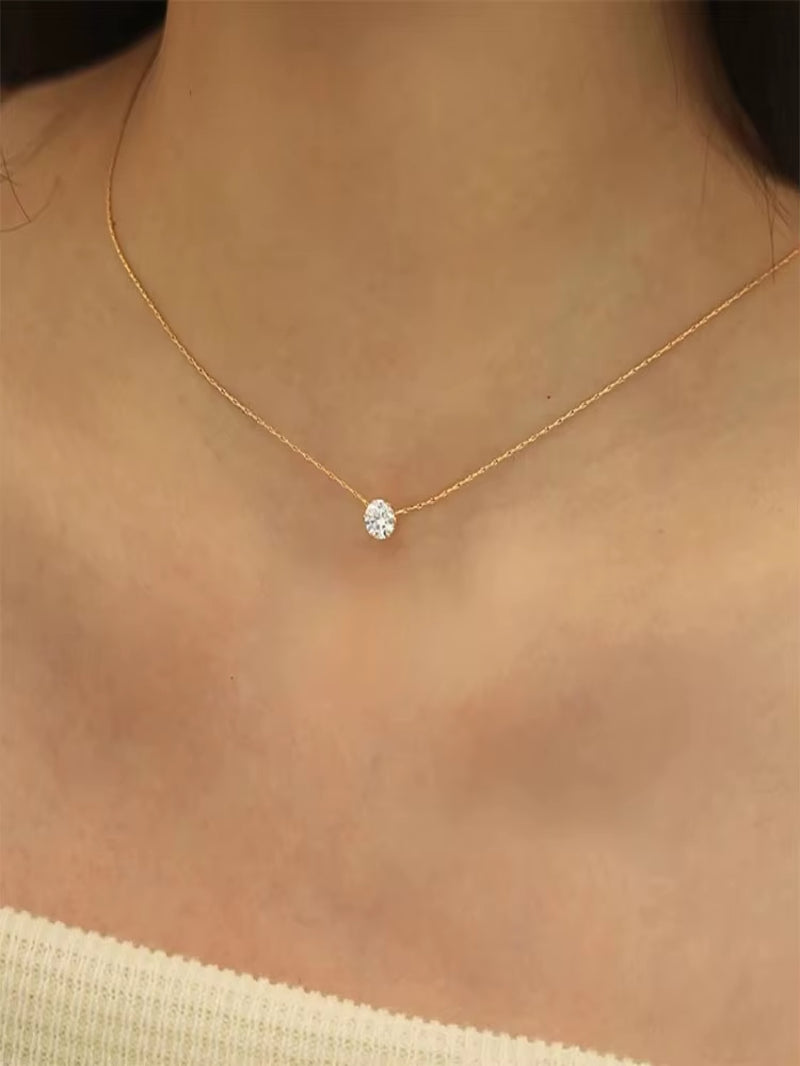 Peri'Sbox Dainty Minimalist Solitaire Zircon Charm Necklace anti Tarnish Stainless Steel Chain round Clear Cz Stone Necklace New
